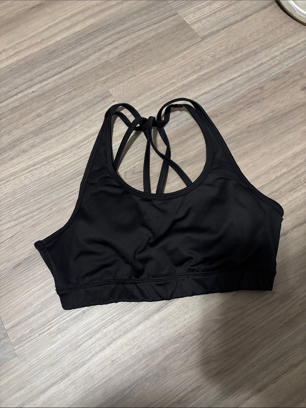 Strappy Black Sports Bra with Cross-Back Support